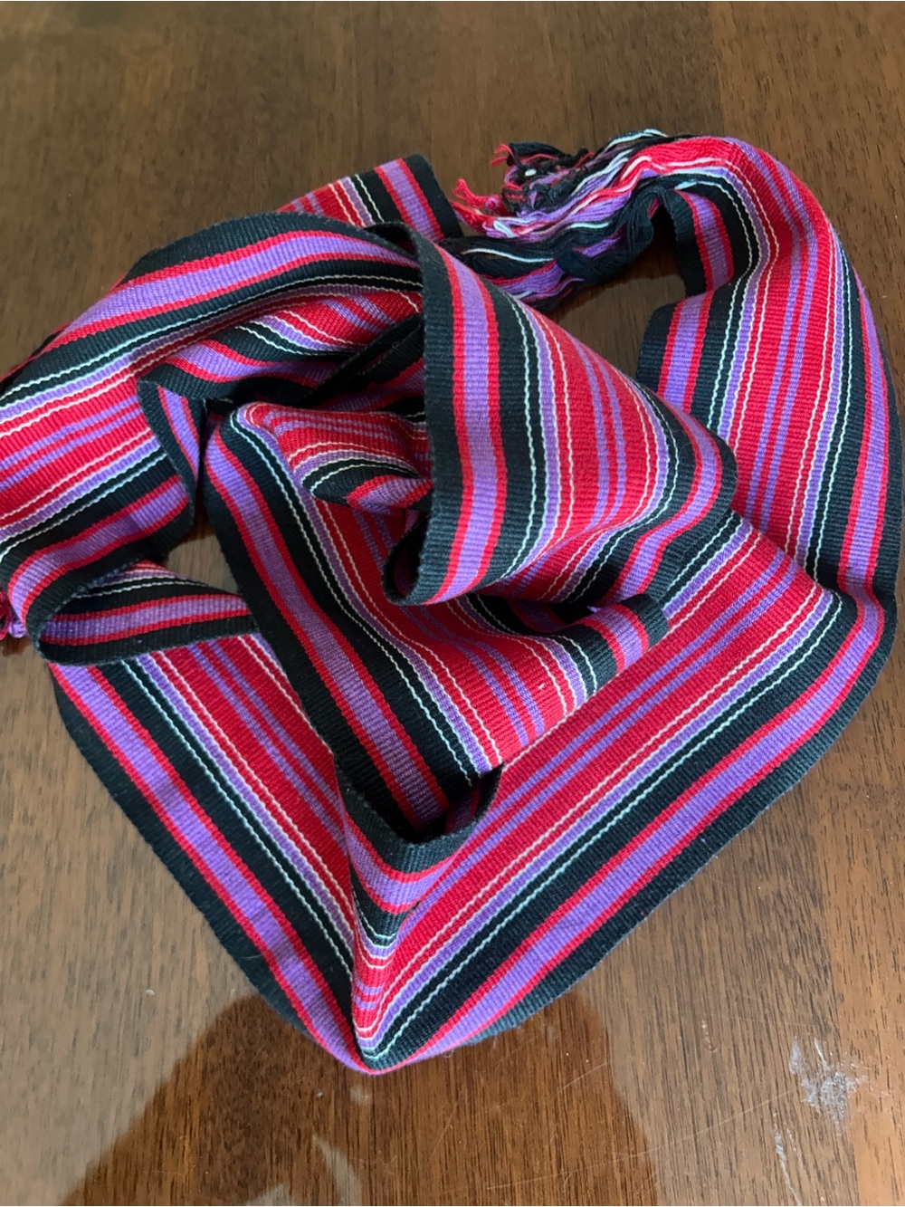 Red Black Purple Striped Woven Scarf Wrap 3“ x 54“ vintage colorful